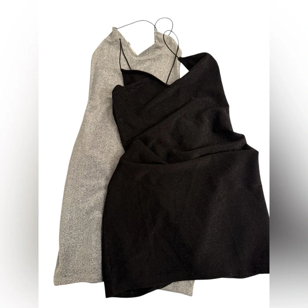 H&M Dress Metallic Bodycon Mini Dress Bundle BOGO Silver XS + Black S - Picture 1 of 8